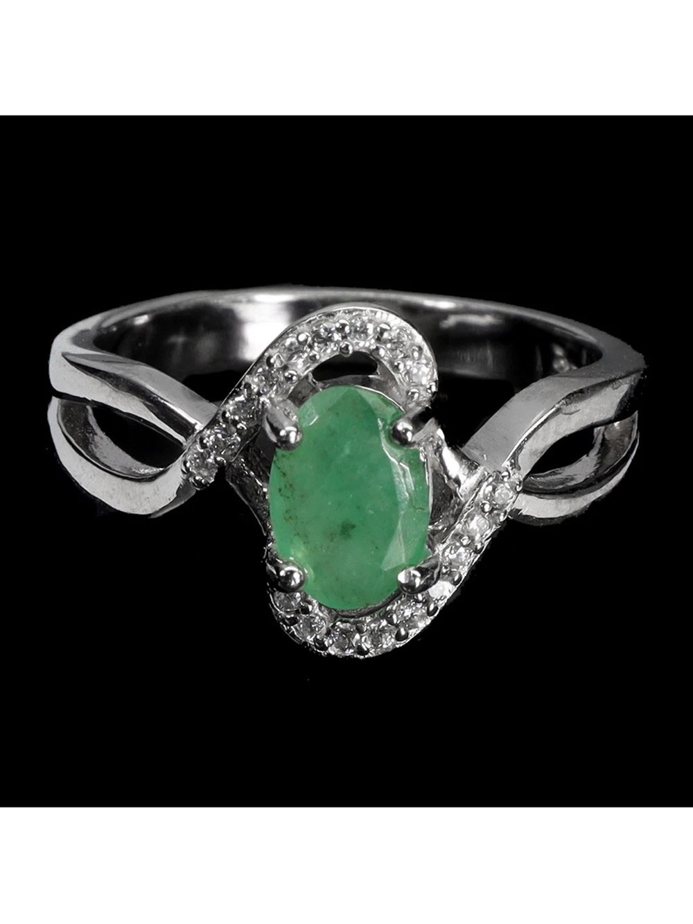 Stunning 1CT Natural Emerald with zircon Halo 925 Sterling Silver Ring Size 6